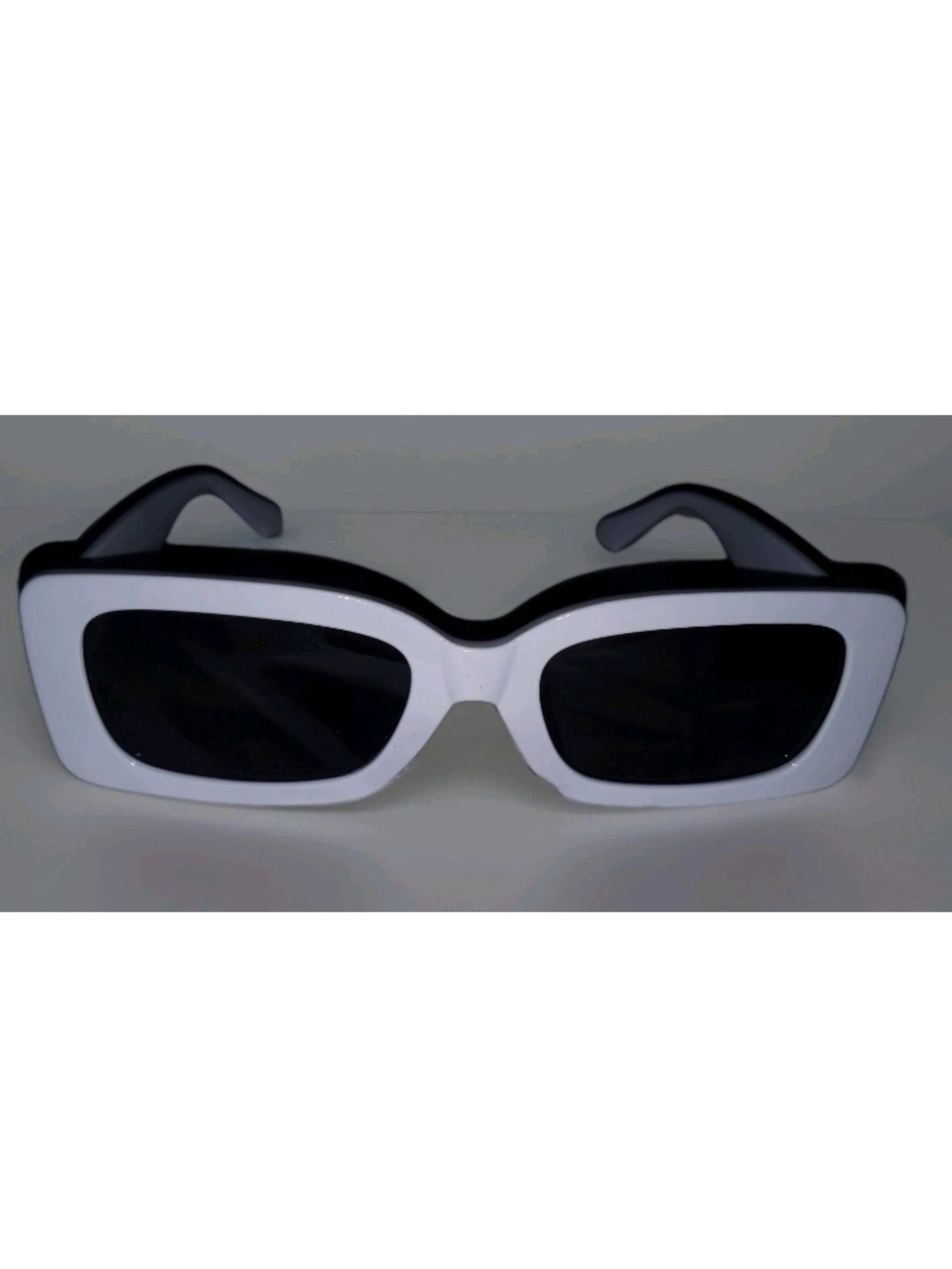 White Thick Hipster  1990's Retro Square Trendy Rectangle Sunglasses